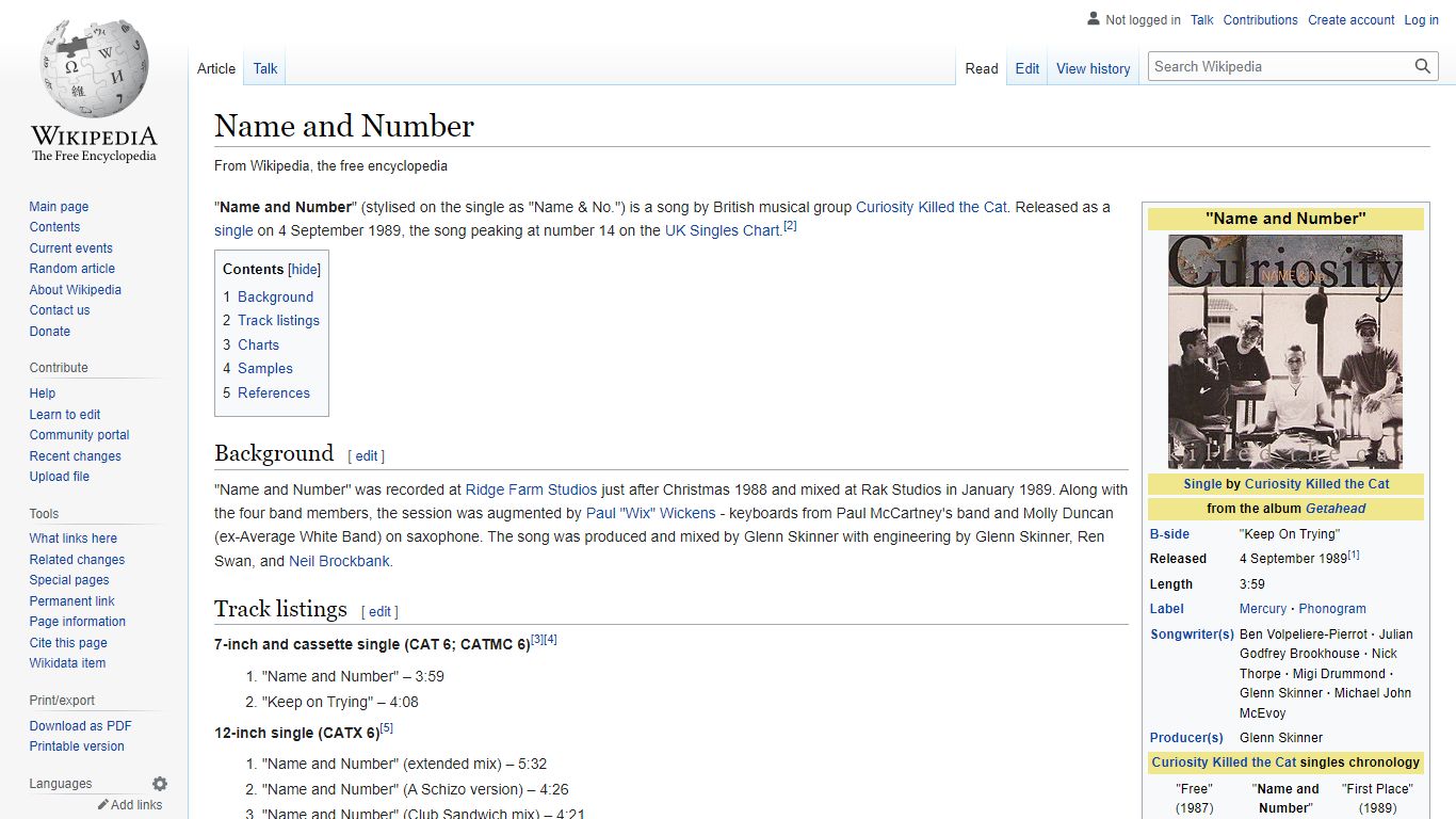 Name and Number - Wikipedia