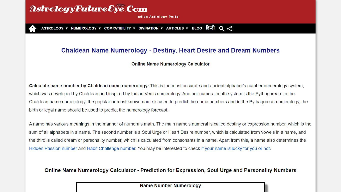 Name Numerology Calculator - Chaldean Name Number Predictions